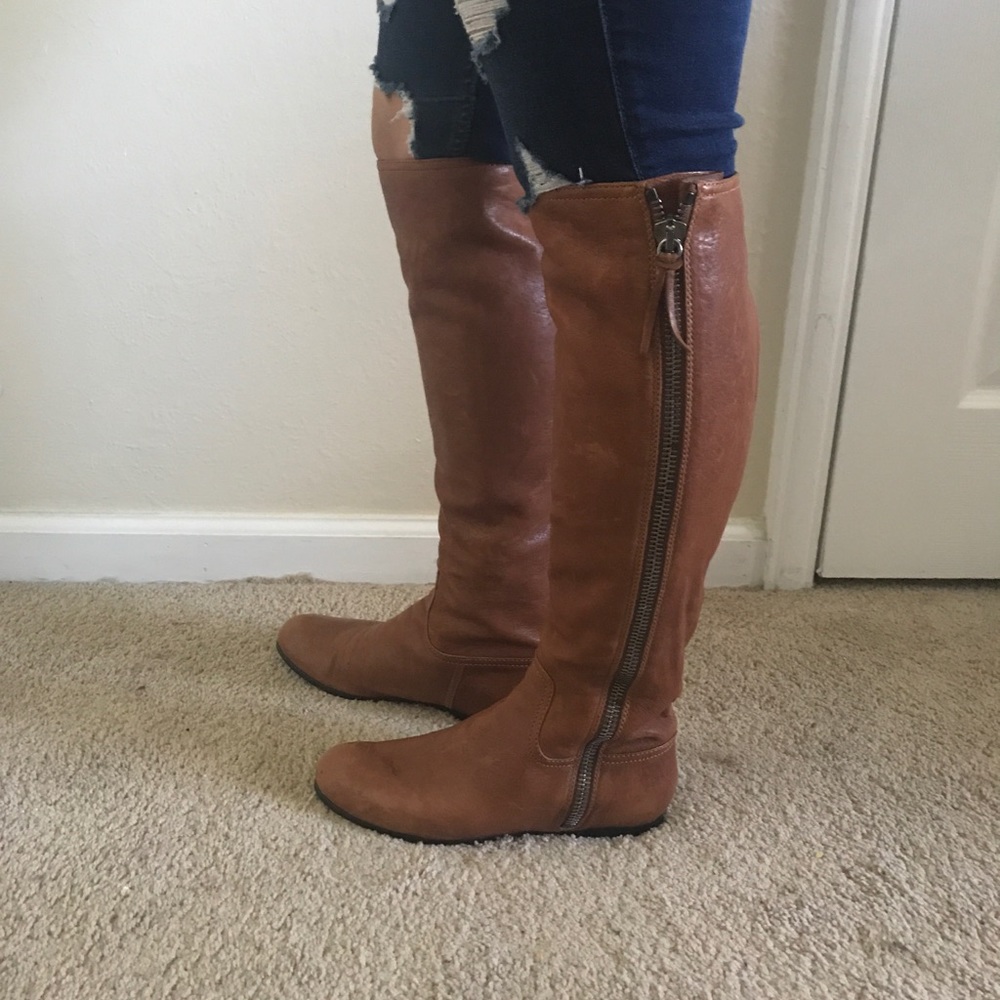 Miu Miu Tall Camel Leather Knee High Boots